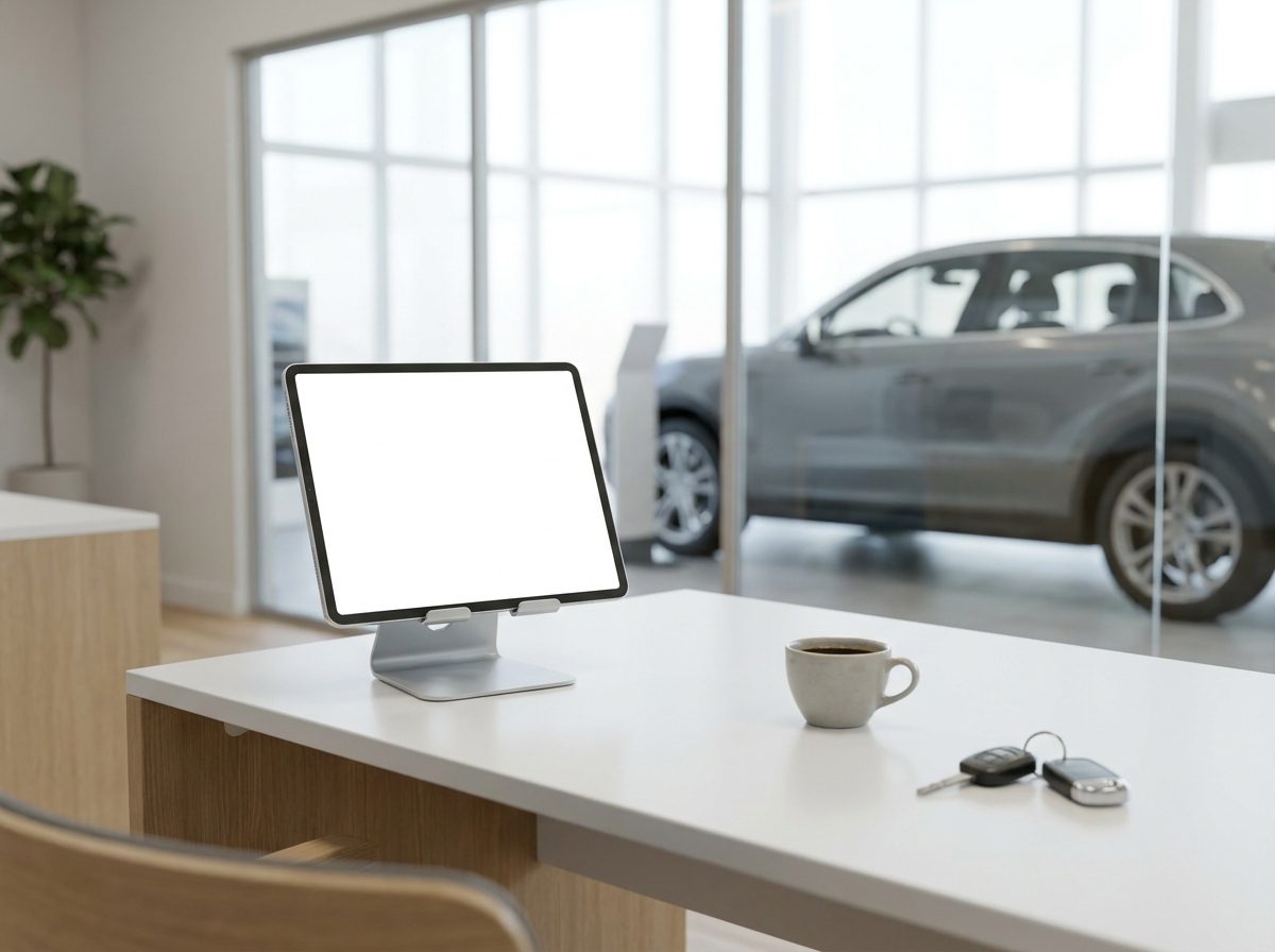 An iPad on a dealership desk